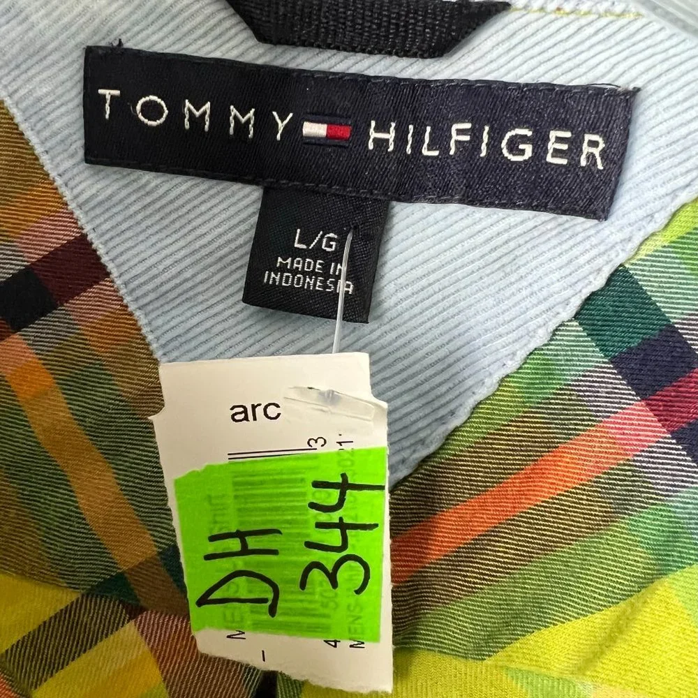 Tommy Hilfiger Shirt Adult Large Green Plaid Button Up Long Sleeve Casual Mens - Picture 4 of 16